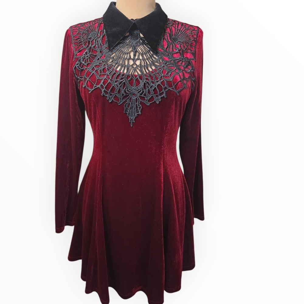 DOLLS KILL x PUNK RAVE "Dramatica" Velvet Skater Dress - Size M - Picture 3 of 14